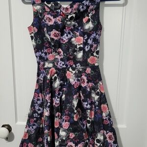 Hell Bunny Dress With Back Detail And Skulls With Flowers